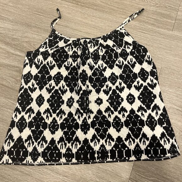 Loft S Black White Ikat Pattern Linen Blend Tank Top Camisole Boho Summer Top - Picture 5 of 5